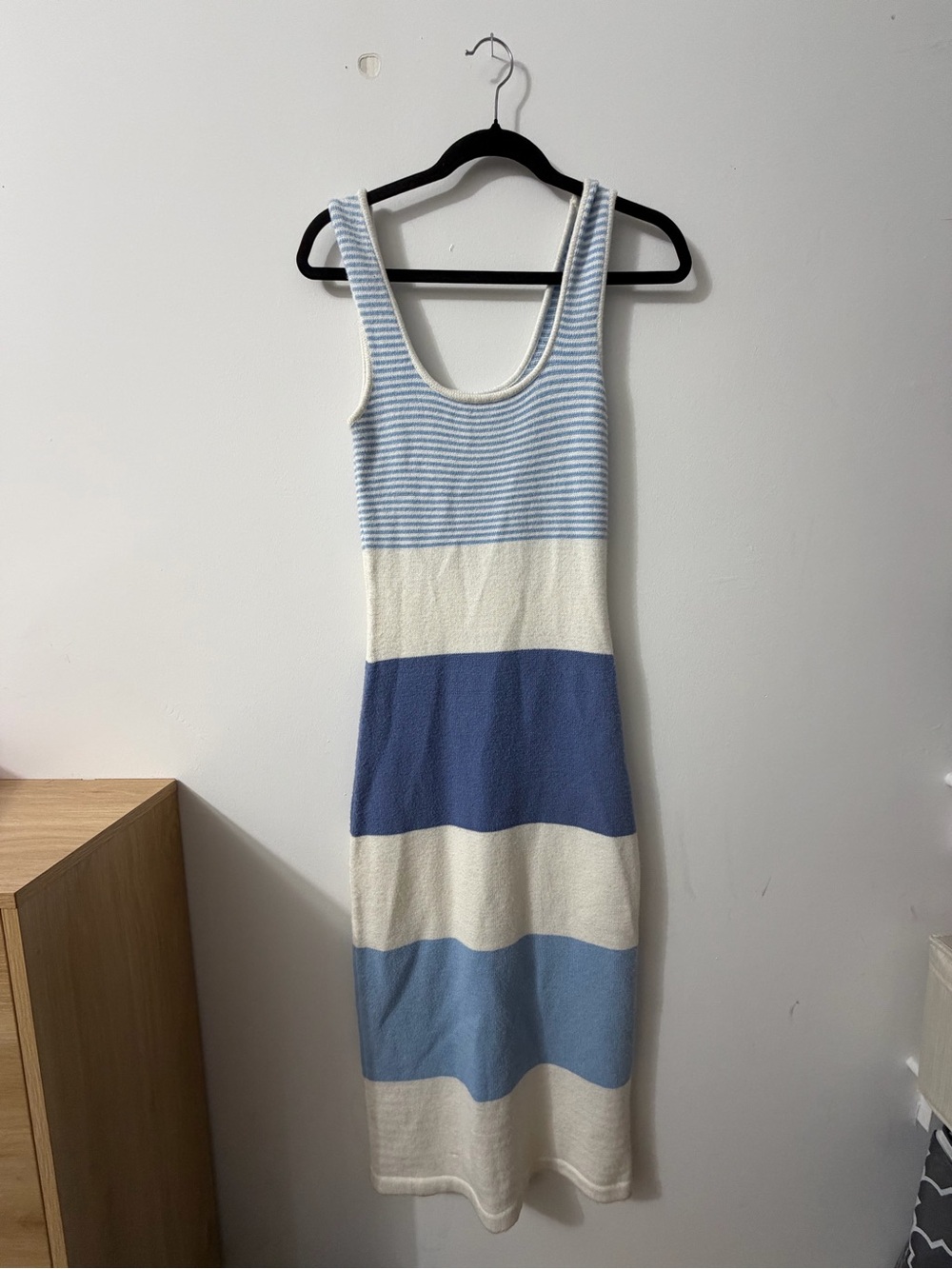 Lulu's Blue & Cream Striped Knit Tank Midi Dress
